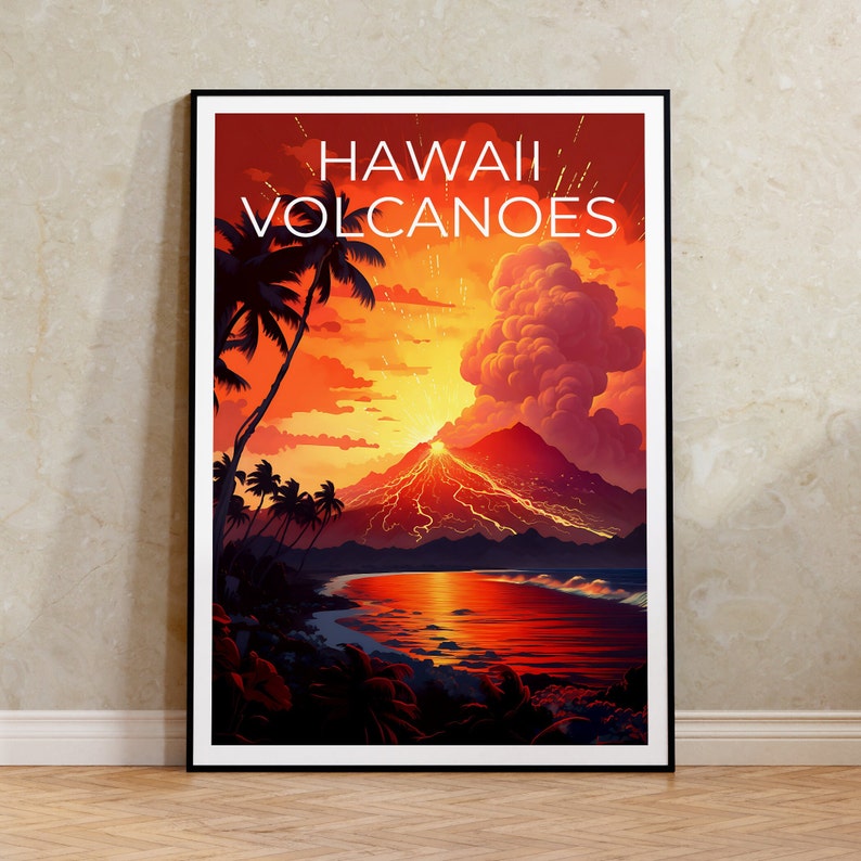 Affiche de voyage sur les volcans d'Hawaï, art mural d'Hawaï, impression d'Hawaï, affiche des volcans d'Hawaï, affiche des volcans d'Hawaï, impression des volcans d'Hawaï