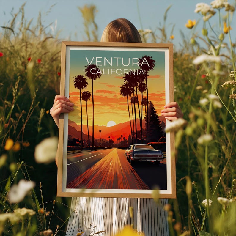 Ventura Travel Print California Poster West Coast Wall Art Car Illustration Ventura Poster Home Decor Birthday Gift