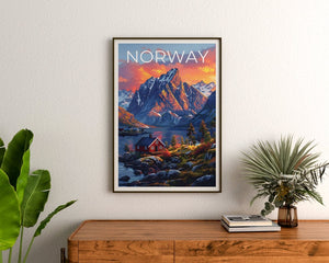 Affiche de voyage Norvège, Art mural d'hiver, Impression Europe, Affiche Norvège, Affiche Europe, Affiche Nature, Impression Norvège