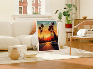 Ventura Travel Print California Poster West Coast Wall Art Car Illustration Ventura Poster Home Decor Birthday Gift