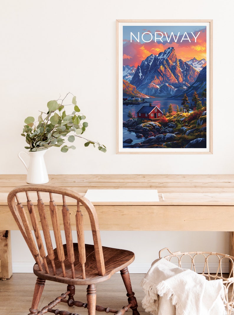Affiche de voyage Norvège, Art mural d'hiver, Impression Europe, Affiche Norvège, Affiche Europe, Affiche Nature, Impression Norvège
