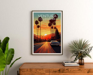 Ventura Travel Print California Poster West Coast Wall Art Car Illustration Ventura Poster Home Decor Birthday Gift