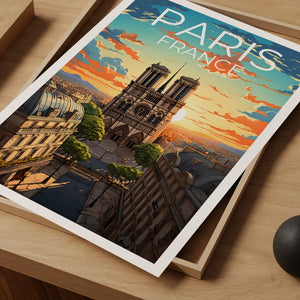Notre-Dame Travel Poster, Paris Wall Art, Paris Print, Notre-Dame Poster, Paris Poster, Notre Dame Poster, Notre-Dame Art