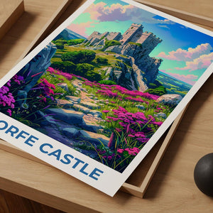Corfe Castle Poster, England Travel Print, Castle Art, UK Illustration, Landscape Poster, Scenic Wall Art, Home Decor, Birthday Gift