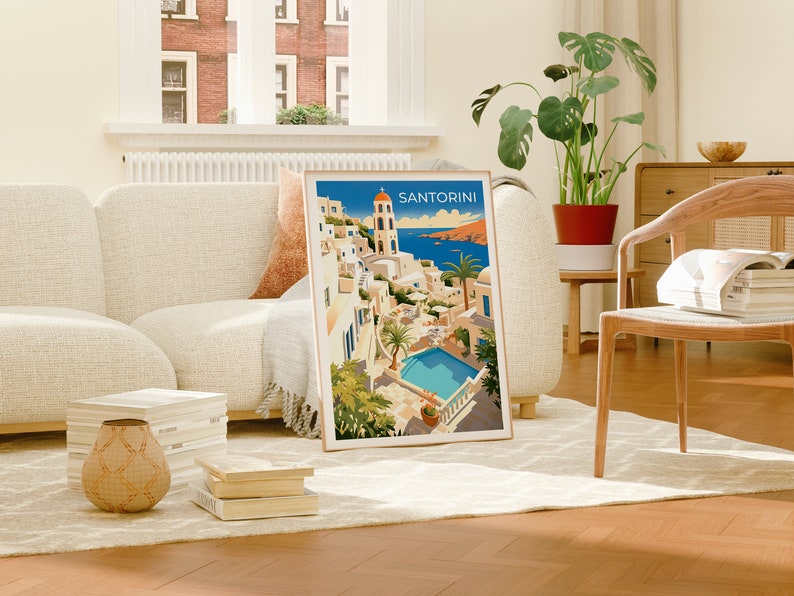 Santorini Travel Poster, Greece Wall Art, Santorini Print, Santorini Poster, Greek Island Art, City Poster, Wall Decor