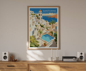 Santorini Travel Poster, Greece Wall Art, Santorini Print, Santorini Poster, Greek Island Art, City Poster, Wall Decor
