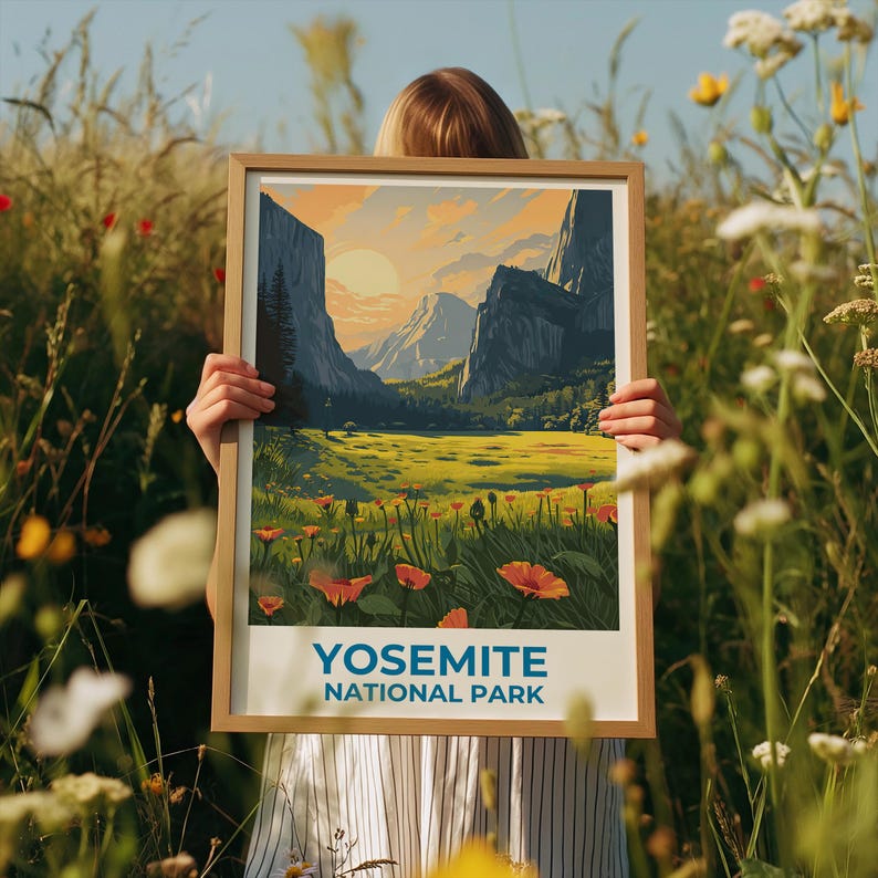 Yosemite Travel Print Yosemite Poster Yosemite Wall Art Yosemite Illustration Landscape Poster Home Decor Birthday Gift