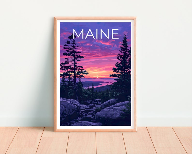 Maine Travel Poster, Acadia Park Wall Art, Acadia Park Print, Maine Poster, Acadia Park Poster, Maine Wall Art