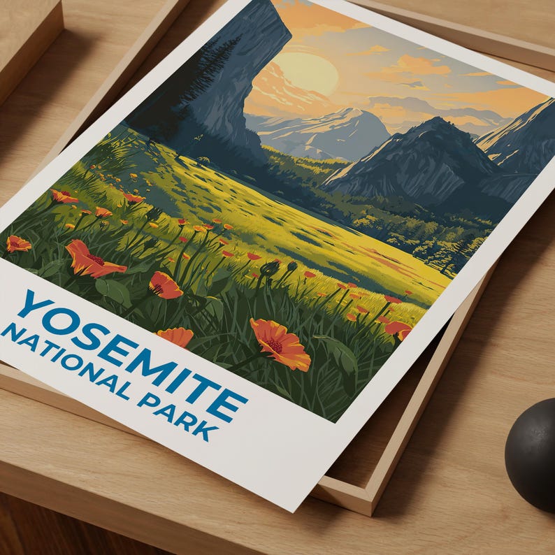 Yosemite Travel Print Yosemite Poster Yosemite Wall Art Yosemite Illustration Landscape Poster Home Decor Birthday Gift