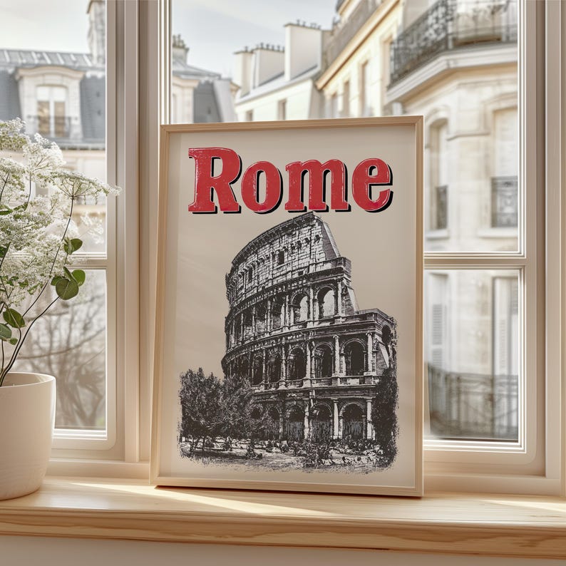Rome Poster, Italy Travel Print, Europe Art, Colosseum Illustration, Rome Print, Scenic Wall Art, Home Decor, Birthday Gift