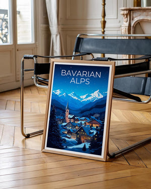 Bavarian Alps Travel Print Germany Poster European Town Wall Art Germany Illustration Bavarian Alps Poster Home Decor Birthday Gift