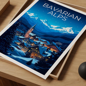 Bavarian Alps Travel Print Germany Poster European Town Wall Art Germany Illustration Bavarian Alps Poster Home Decor Birthday Gift