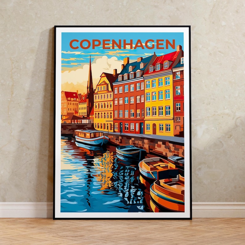 Copenhagen Travel Print Denmark Poster Nyhavn Wall Art Denmark Illustration Copenhagen Poster Home Decor Birthday Gift