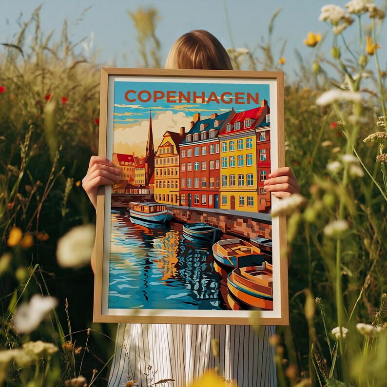 Copenhagen Travel Print Denmark Poster Nyhavn Wall Art Denmark Illustration Copenhagen Poster Home Decor Birthday Gift