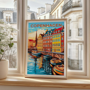 Copenhagen Travel Print Denmark Poster Nyhavn Wall Art Denmark Illustration Copenhagen Poster Home Decor Birthday Gift