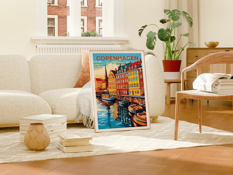 Copenhagen Travel Print Denmark Poster Nyhavn Wall Art Denmark Illustration Copenhagen Poster Home Decor Birthday Gift