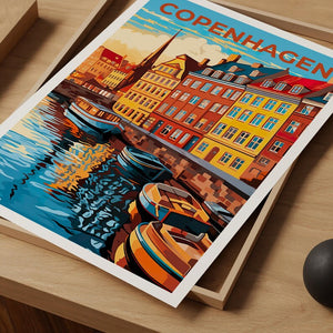 Copenhagen Travel Print Denmark Poster Nyhavn Wall Art Denmark Illustration Copenhagen Poster Home Decor Birthday Gift
