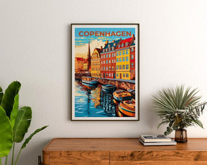 Copenhagen Travel Print Denmark Poster Nyhavn Wall Art Denmark Illustration Copenhagen Poster Home Decor Birthday Gift