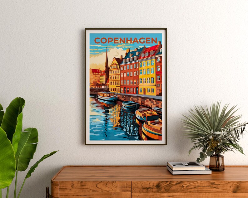 Copenhagen Travel Print Denmark Poster Nyhavn Wall Art Denmark Illustration Copenhagen Poster Home Decor Birthday Gift