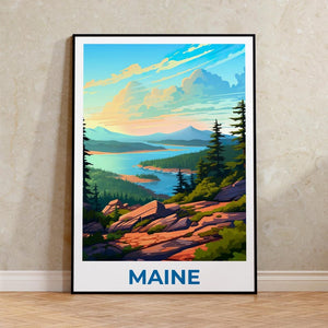 Maine Travel Print Acadia National Park Poster Forest Wall Art Mountain Illustration Maine Poster Home Decor Birthday Gift