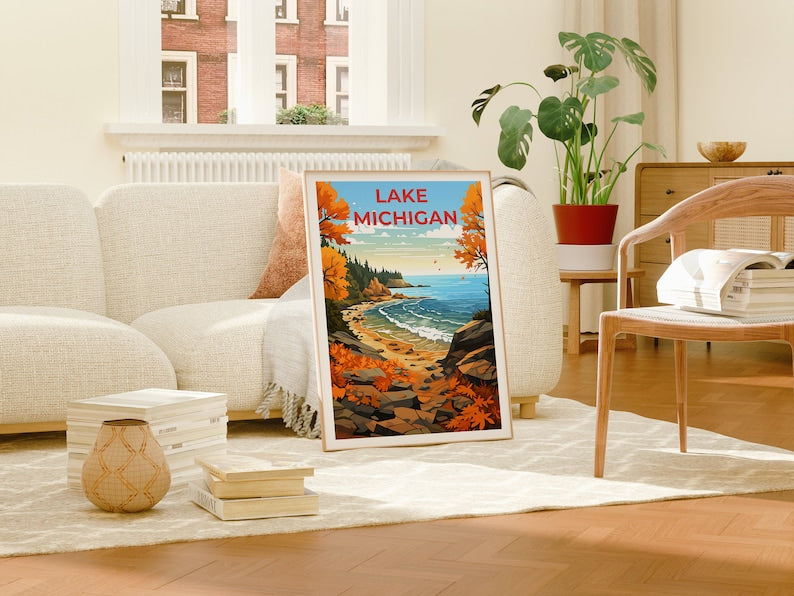 Lake Michigan Travel Poster, Great Lakes Wall Art, Great Lakes Print, Lake Poster, Nature Poster
