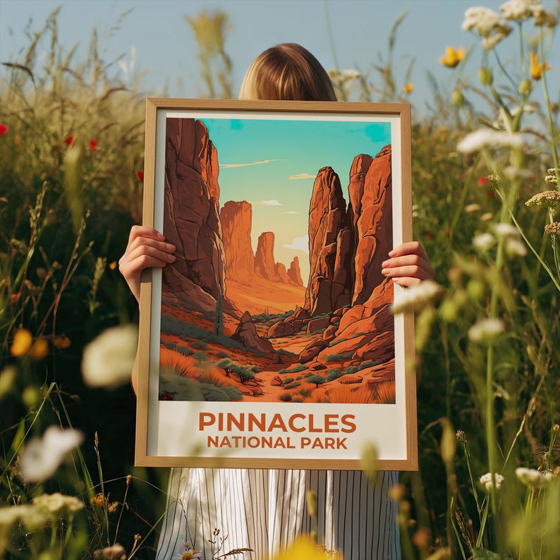 Pinnacles National Park Travel Print California Poster Desert  Wall Art Rocks Illustration Pinnacles Poster Home Decor Birthday Gift