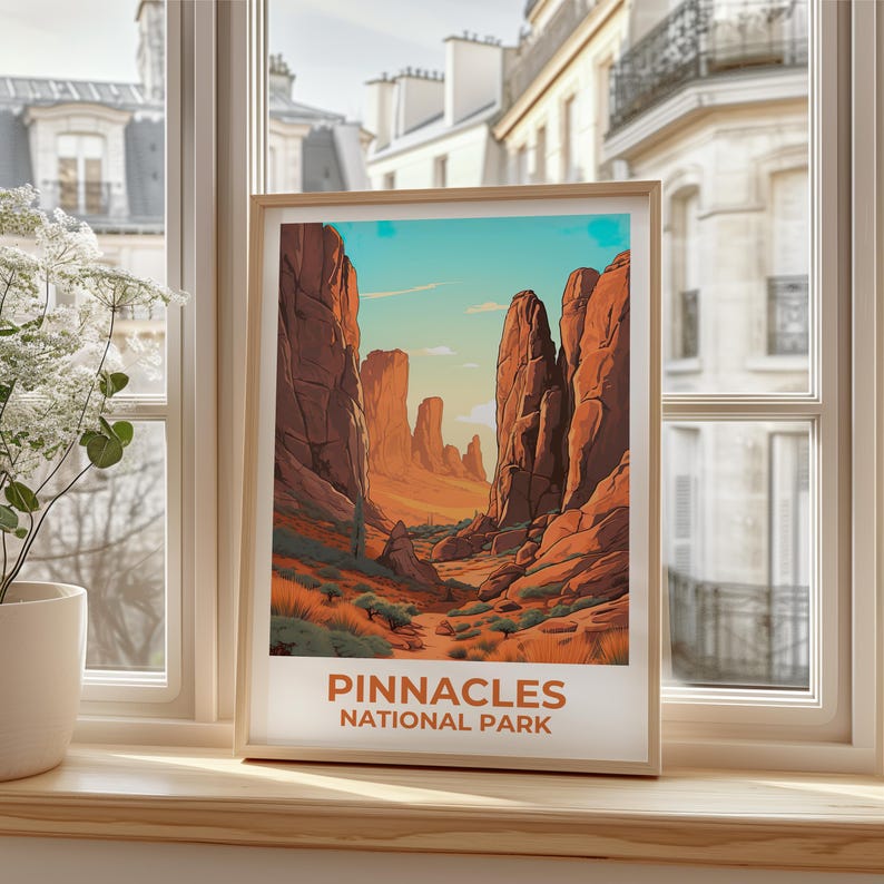 Pinnacles National Park Travel Print California Poster Desert  Wall Art Rocks Illustration Pinnacles Poster Home Decor Birthday Gift