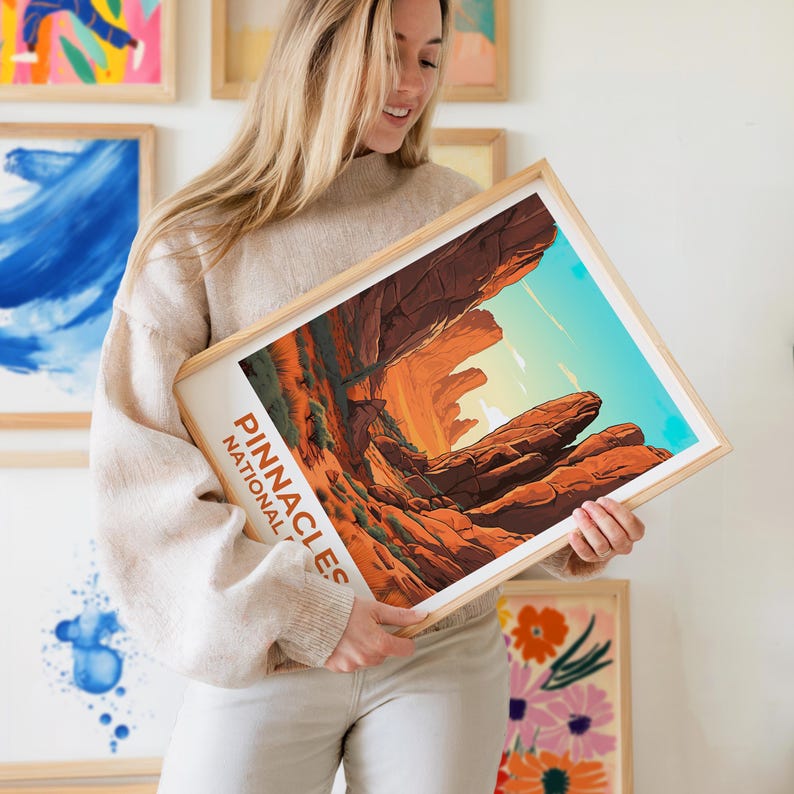 Pinnacles National Park Travel Print California Poster Desert  Wall Art Rocks Illustration Pinnacles Poster Home Decor Birthday Gift