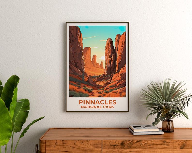 Pinnacles National Park Travel Print California Poster Desert  Wall Art Rocks Illustration Pinnacles Poster Home Decor Birthday Gift