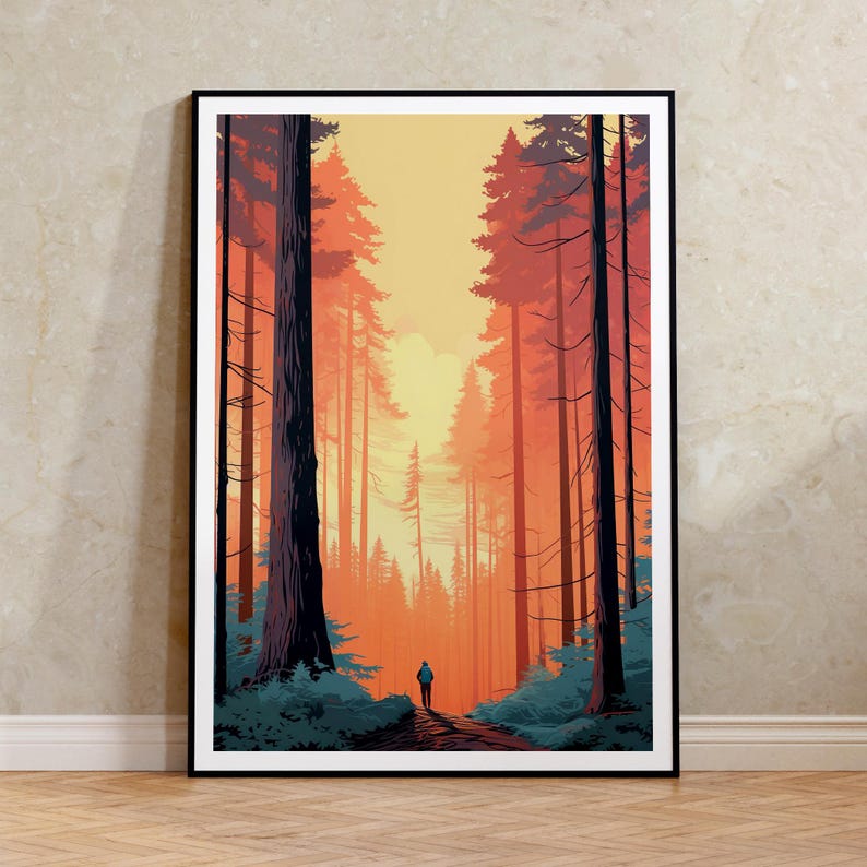 Affiche Redwood, Art de la forêt de Redwood, Impression du parc Redwood, Affiche de voyage Redwood, Art des parcs nationaux, Affiche de la nature, Art de l'affiche, Décoration murale