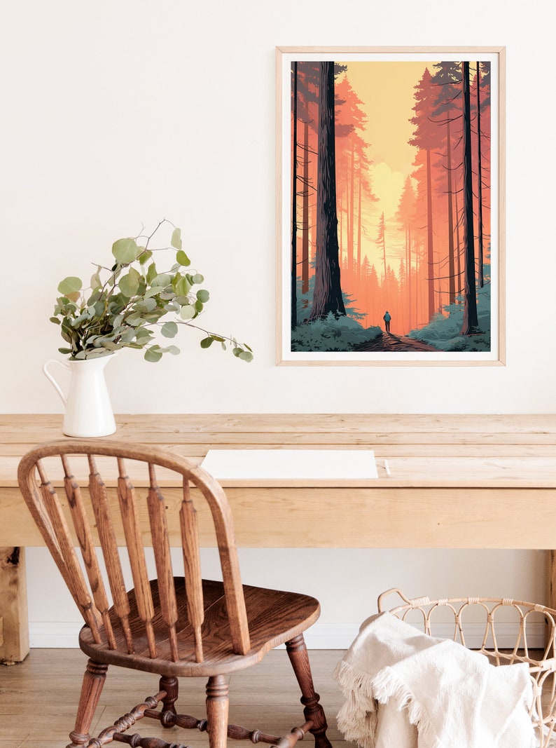 Affiche Redwood, Art de la forêt de Redwood, Impression du parc Redwood, Affiche de voyage Redwood, Art des parcs nationaux, Affiche de la nature, Art de l'affiche, Décoration murale