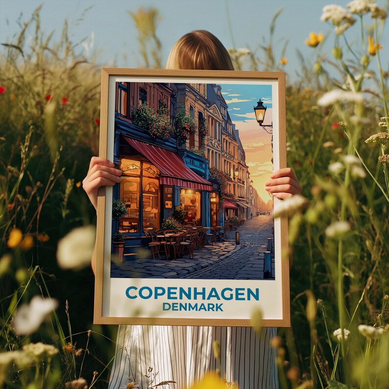 Copenhagen Travel Print Denmark Poster Europe Wall Art Denmark Illustration European Cafe Poster Home Decor Birthday Gift