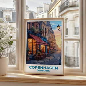 Copenhagen Travel Print Denmark Poster Europe Wall Art Denmark Illustration European Cafe Poster Home Decor Birthday Gift