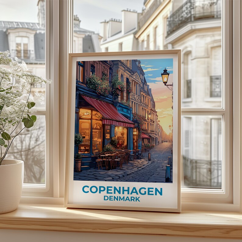 Copenhagen Travel Print Denmark Poster Europe Wall Art Denmark Illustration European Cafe Poster Home Decor Birthday Gift