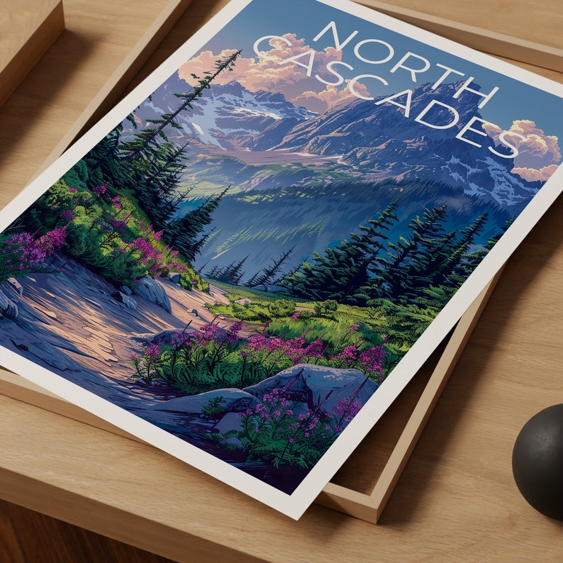 Affiche du parc national des North Cascades, impression des North Cascades, affiche de Washington, impression de Washington, affiche de montagne