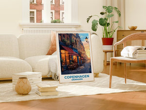 Copenhagen Travel Print Denmark Poster Europe Wall Art Denmark Illustration European Cafe Poster Home Decor Birthday Gift