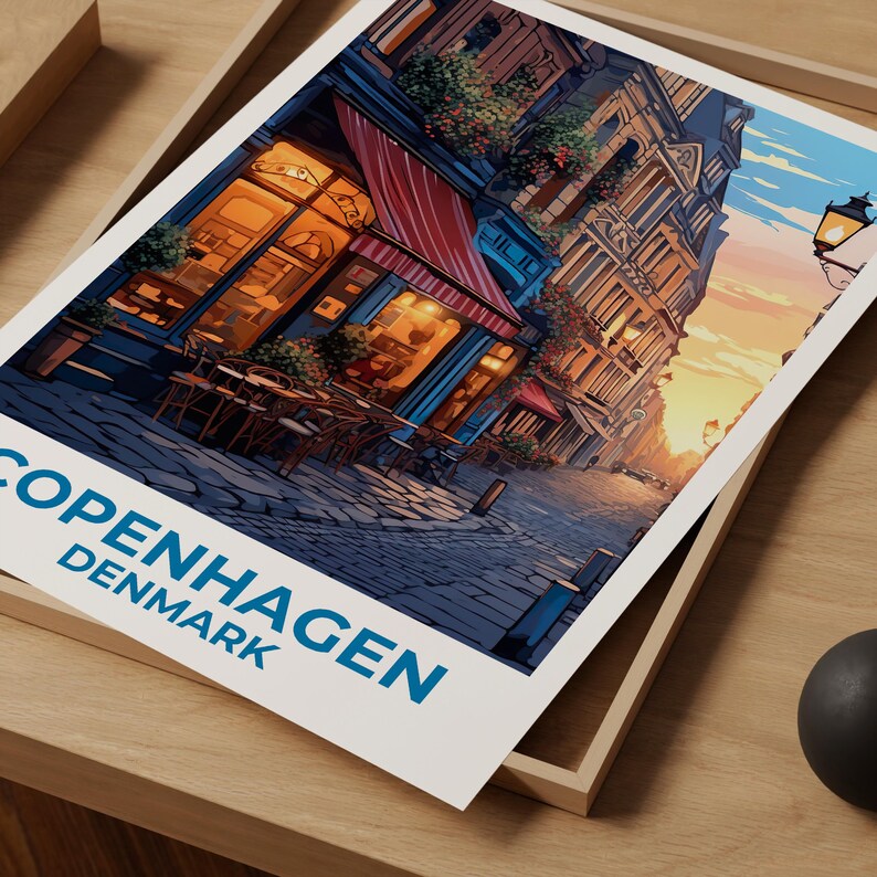 Copenhagen Travel Print Denmark Poster Europe Wall Art Denmark Illustration European Cafe Poster Home Decor Birthday Gift
