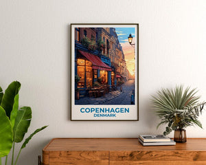 Copenhagen Travel Print Denmark Poster Europe Wall Art Denmark Illustration European Cafe Poster Home Decor Birthday Gift