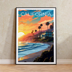 California Travel Print Orange County Poster Beach Vibes Wall Art Coast Illustration California Poster Home Decor Birthday Gift