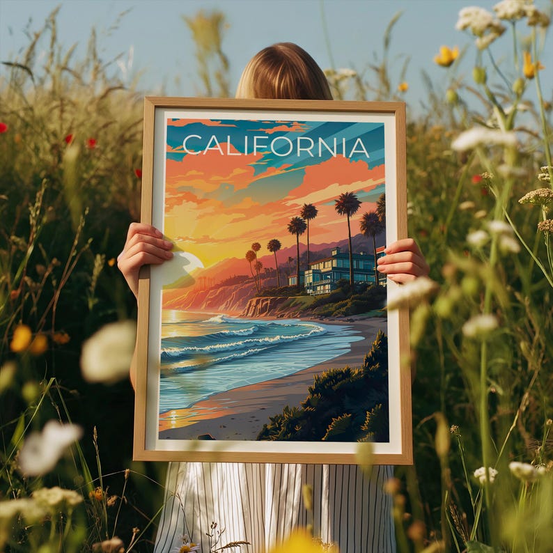 California Travel Print Orange County Poster Beach Vibes Wall Art Coast Illustration California Poster Home Decor Birthday Gift
