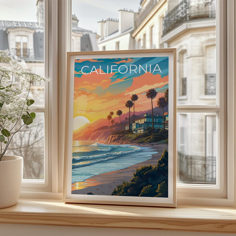 California Travel Print Orange County Poster Beach Vibes Wall Art Coast Illustration California Poster Home Decor Birthday Gift