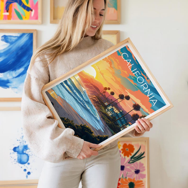 California Travel Print Orange County Poster Beach Vibes Wall Art Coast Illustration California Poster Home Decor Birthday Gift