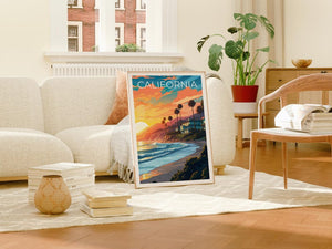 California Travel Print Orange County Poster Beach Vibes Wall Art Coast Illustration California Poster Home Decor Birthday Gift