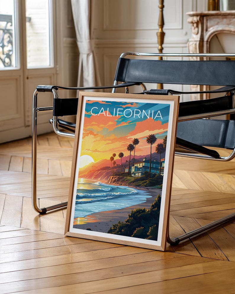 California Travel Print Orange County Poster Beach Vibes Wall Art Coast Illustration California Poster Home Decor Birthday Gift