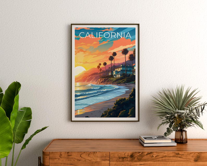California Travel Print Orange County Poster Beach Vibes Wall Art Coast Illustration California Poster Home Decor Birthday Gift