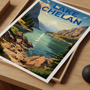 Lake Chelan Travel Poster, Washington State Wall Art, Washington State Print, Lake Chelan Poster, Washington State Poster