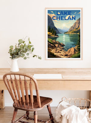 Lake Chelan Travel Poster, Washington State Wall Art, Washington State Print, Lake Chelan Poster, Washington State Poster