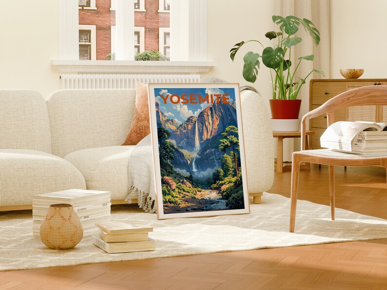 Affiche de Yosemite, impression de Sentinel Falls, art de Yosemite, impression de Yosemite, affiche de voyage de Yosemite, affiche de Sentinel Falls, art mural de Californie