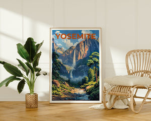Affiche de Yosemite, impression de Sentinel Falls, art de Yosemite, impression de Yosemite, affiche de voyage de Yosemite, affiche de Sentinel Falls, art mural de Californie