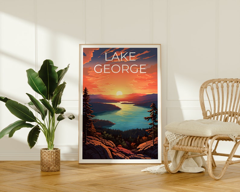 Affiche de voyage sur le lac George, art mural de New York, impression de New York, affiche sur le lac George, affiche de New York, affiche sur le lac, impression sur le lac George